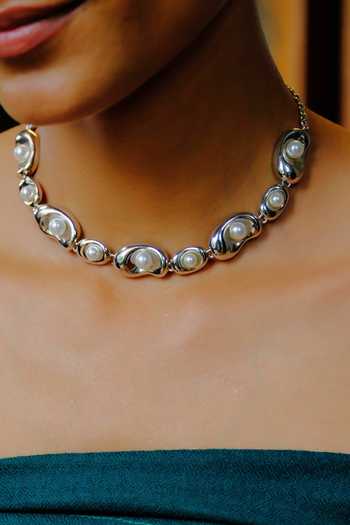 Shop_KEFI-CO_Silver Plated Cosmos Studded Choker _Online_at_Aza_Fashions
