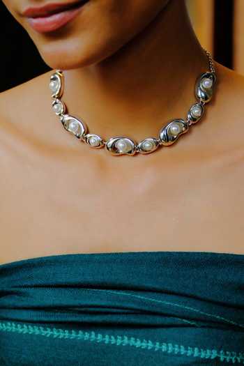 KEFI-CO_Silver Plated Cosmos Studded Choker _at_Aza_Fashions