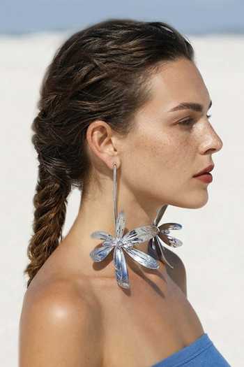 Shop_KEFI-CO_Silver Plated Fiore Long Dangler Earrings _at_Aza_Fashions