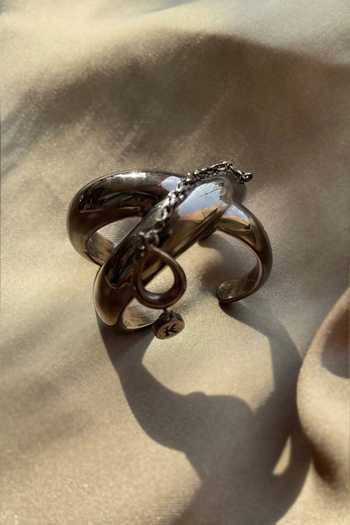 Shop_KEFI-CO_Silver Plated X-shaped Ring _at_Aza_Fashions