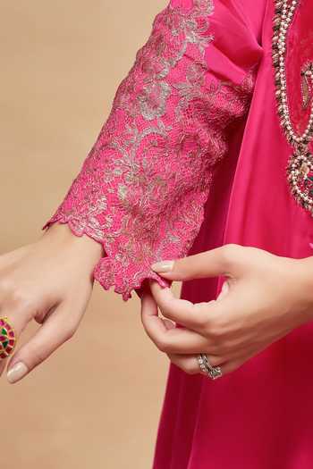 Buy_Dareiss_Fuchsia Silk Round Neck Rewa Neckline Embroidered Kurta And Dhoti Pant Set 
