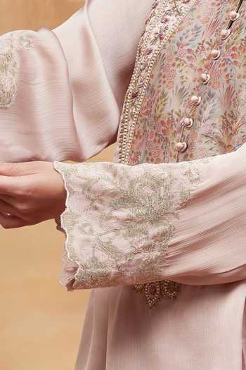 Buy_Dareiss_Beige Silk, Chiffon Round Neck, Yes Rewa Embroidered Kurta And Dhoti Pant Set 