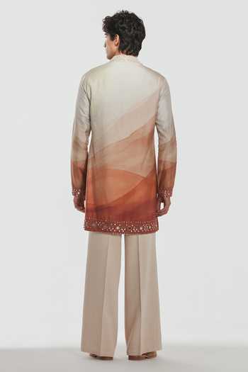 Shop_Abhinav Mishra_Multi Color Chanderi, Cotton Shrine Long Jacket And Kurta Set _at_Aza_Fashions