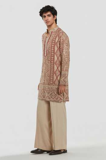 Buy_Abhinav Mishra_Multi Color Chanderi, Cotton, Twill Shrine Mirror Embroidered Kurta Set _Online_at_Aza_Fashions
