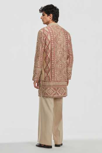 Shop_Abhinav Mishra_Multi Color Chanderi, Cotton, Twill Shrine Mirror Embroidered Kurta Set _at_Aza_Fashions