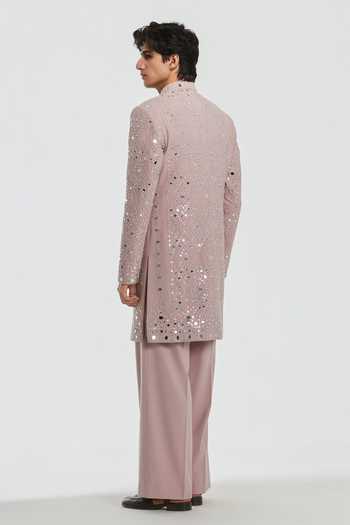 Shop_Abhinav Mishra_Purple Chanderi Shrine Cardinal Embroidered Sherwani Set _at_Aza_Fashions