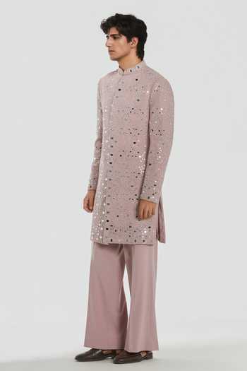 Shop_Abhinav Mishra_Purple Chanderi Shrine Cardinal Embroidered Sherwani Set _Online_at_Aza_Fashions