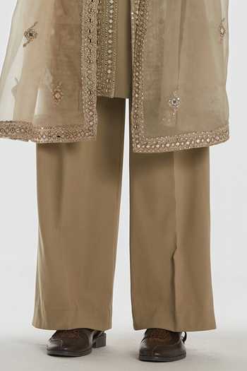 Abhinav Mishra_Beige Chanderi Shrine Mirage Embroidered Sherwani Set _Online_at_Aza_Fashions