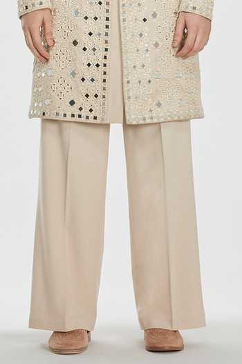 Buy_Abhinav Mishra_Ivory Chanderi Shrine Manor Embroidered Sherwani Set _Online_at_Aza_Fashions