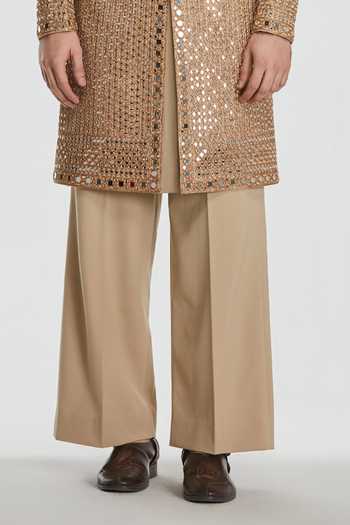 Shop_Abhinav Mishra_Gold Chanderi Shrine Auric Embroidered Sherwani Set _Online_at_Aza_Fashions