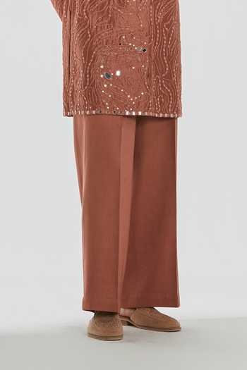 Abhinav Mishra_Brown Chanderi, Cotton, Twill Shrine Zenith Embroidered Kurta Set _Online_at_Aza_Fashions