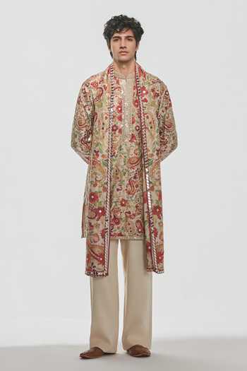 Buy_Abhinav Mishra_Multi Color Chanderi, Cotton, Twill Shrine Paisley Print And Embroidered Kurta Set _at_Aza_Fashions