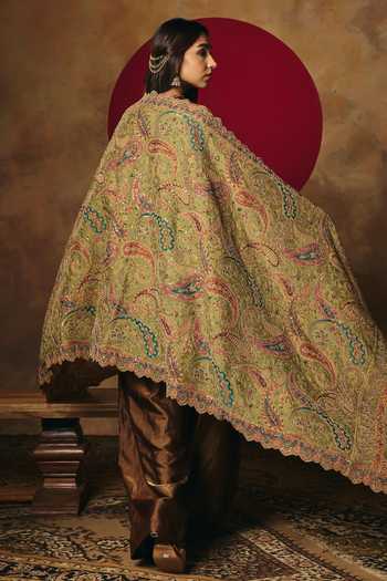 Buy_Saanjh By Lea_Brown Organza, Satin Round Neck Pallavi Bronze Embroidered Kurta Set _at_Aza_Fashions