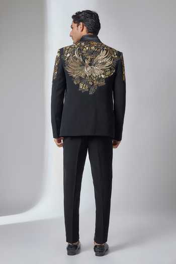 Shop_Salil Bhatia_Black Embroidery, Sequins, Beads, Zari Griffin Tuxedo Set _at_Aza_Fashions