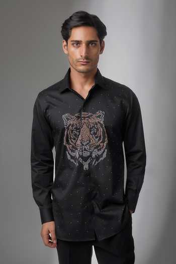 Buy_Salil Bhatia_Black Cotton Bengal Tiger Embellished Shirt _at_Aza_Fashions