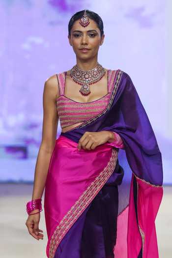 Punit Balana_Multicolor Silk, Organza Embroidery Scoop Neck Salma Saree With Blouse _at_Aza_Fashions