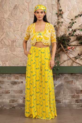 Buy_Senren By Eshana Raut_Yellow Crepe Square Neck Embroidered Cape Sharara Set _at_Aza_Fashions