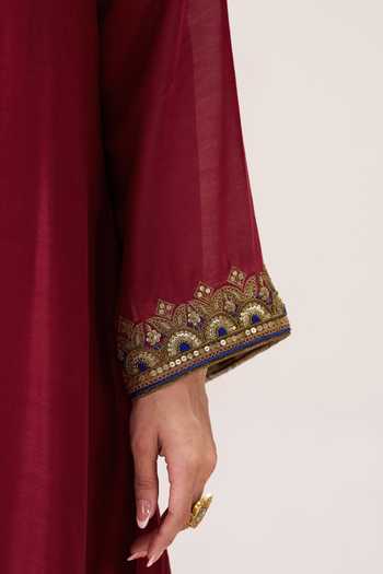 Shop_Almaari By Pooja Patel_Red Silk, Chanderi, Tissue Round Neck, Yes Zeenat Embroidered Kurta Set _Online_at_Aza_Fashions