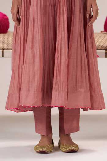 Buy_Almaari By Pooja Patel_Pink Chanderi , Flat V-neck Rangrez Anarkali Set _Online_at_Aza_Fashions