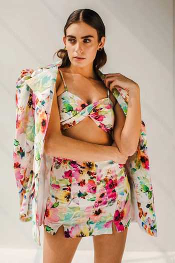 Buy_July Issue_White Cotton Jacquard Floral Sweetheart Neck Nyla Jacket Skirt Set _at_Aza_Fashions