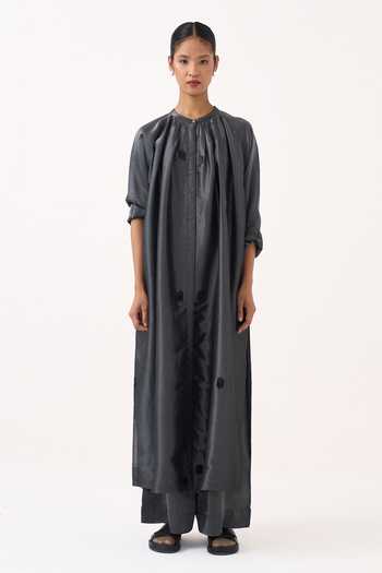 Buy_Three_Grey Tissue Round Neck Metallic Top And Pant Set _Online_at_Aza_Fashions