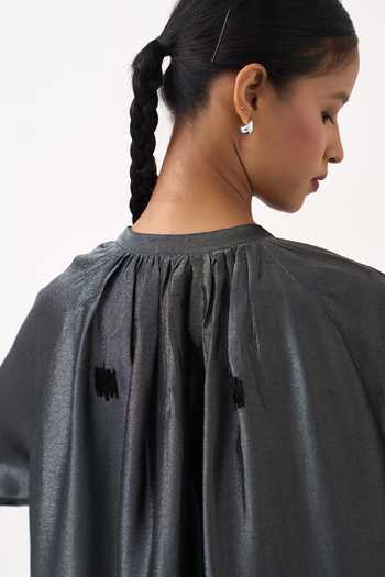 Three_Grey Tissue Round Neck Metallic Top And Pant Set _at_Aza_Fashions