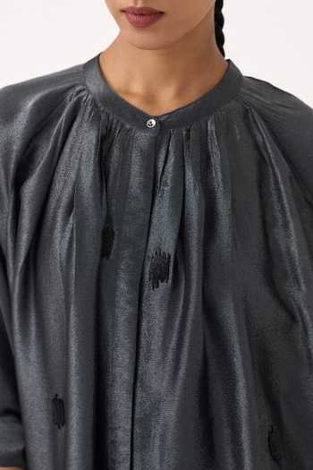 Buy_Three_Grey Tissue Round Neck Metallic Top And Pant Set 