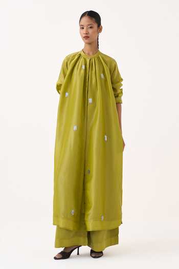 Buy_Three_Lime Tissue Round Neck Hand Embroidery Metallic Shirt And Pant Set _at_Aza_Fashions