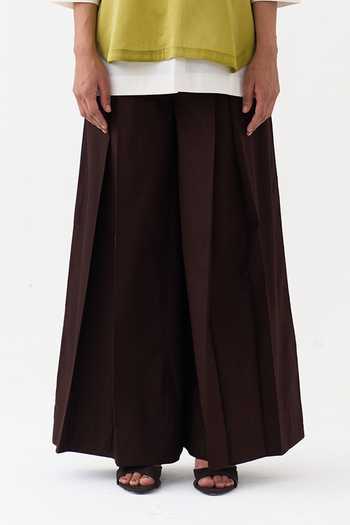 Three_Lime Tissue, Poplin V-, Collared Flower Top And Pleated Pant Set _Online_at_Aza_Fashions