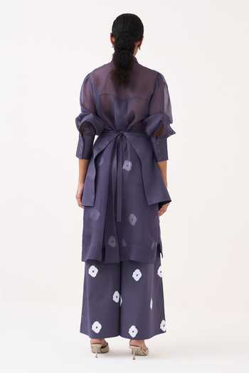 Shop_Three_Purple Organza, Poplin Collared Neck Beaded Shirt Set _at_Aza_Fashions