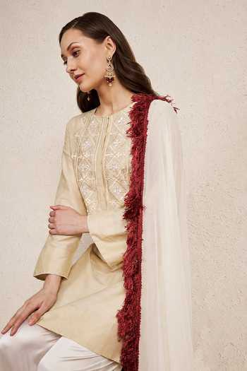 Buy_NUHH_Ivory Silk Round Neck Embroidered Kurta Set _Online_at_Aza_Fashions