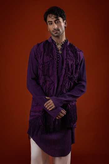 Sanchit Sharma_Purple Cotton Deep Textured Kurta Set _Online_at_Aza_Fashions