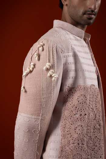Sanchit Sharma_Pink Cotton Textured Layered Jacket And Kurta Set _Online_at_Aza_Fashions