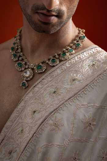 Shop_Sanchit Sharma_Ivory Embroidered Heritage Dupatta _at_Aza_Fashions