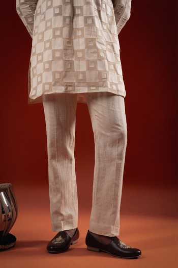 Sanchit Sharma_Beige Silk Geometric Kurta Set _Online_at_Aza_Fashions