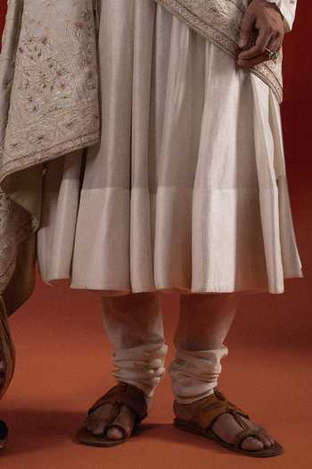 Sanchit Sharma_Ivory Silk Angrakha Kurta Set With Dupatta _Online_at_Aza_Fashions