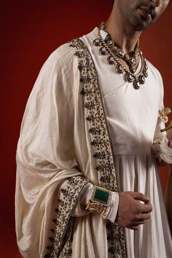 Shop_Sanchit Sharma_Ivory Embroidered Dupatta _at_Aza_Fashions