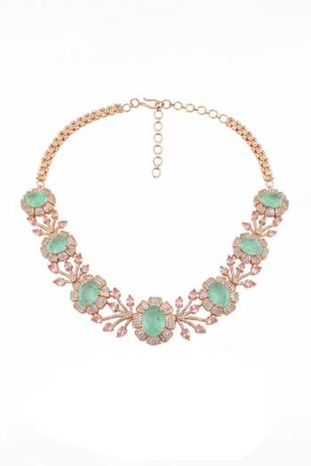 Mnsh_Pink Bageecha Imitation Diamond Choker Set _Online_at_Aza_Fashions
