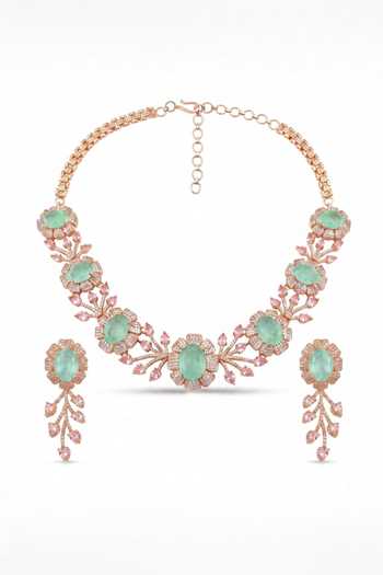 Shop_Mnsh_Pink Bageecha Imitation Diamond Choker Set _at_Aza_Fashions