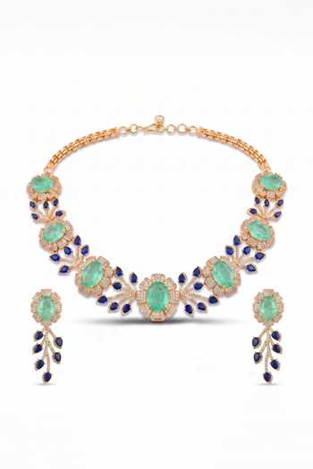 Shop_Mnsh_Blue Bageecha Imitation Diamond Choker Set _at_Aza_Fashions