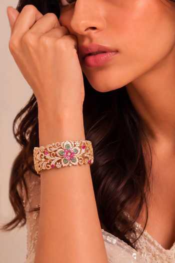 Buy_Mnsh_Pink Gulbagh Multicolour Statement Bangle - Single Pc _Online_at_Aza_Fashions