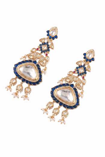 Mnsh_Gold Plated Noor Sapphire Polki Drop Earrings _Online_at_Aza_Fashions
