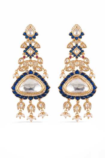 Shop_Mnsh_Gold Plated Noor Sapphire Polki Drop Earrings _at_Aza_Fashions