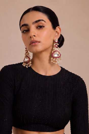 Buy_Mnsh_Gold Plated Noor Ruby Pink Polki Drop Earrings _Online_at_Aza_Fashions