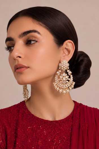 Buy_Mnsh_Gold Plated Royal Pearl Embellished Chandbali Earrings _at_Aza_Fashions