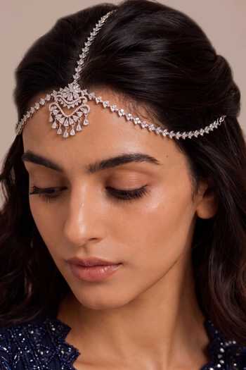 Buy_Mnsh_Silver Plated Crystals Shiny Mathapatti _at_Aza_Fashions