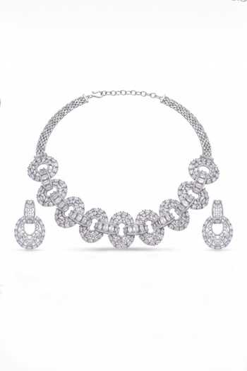 Shop_Mnsh_Silver Plated Infinite Imitation Diamond Oval Choker Set _at_Aza_Fashions