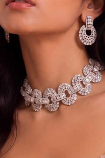 Shop_Mnsh_Silver Plated Infinite Imitation Diamond Oval Choker Set _Online_at_Aza_Fashions