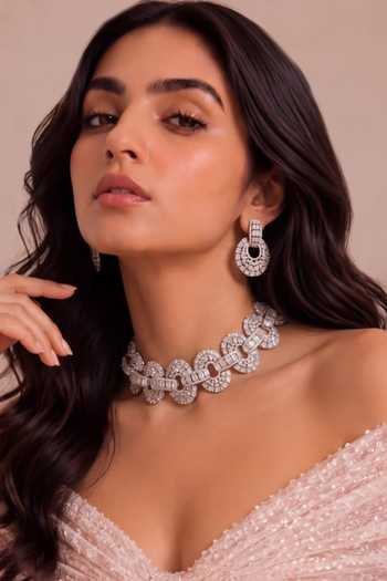 Buy_Mnsh_Silver Plated Infinite Imitation Diamond Oval Choker Set _at_Aza_Fashions