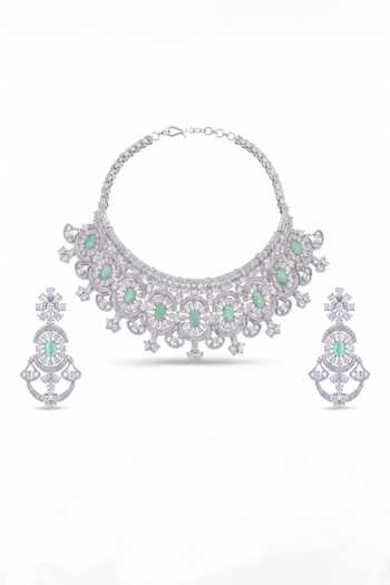 Shop_Mnsh_Silver Plated Mint Blossom Choker Set _at_Aza_Fashions